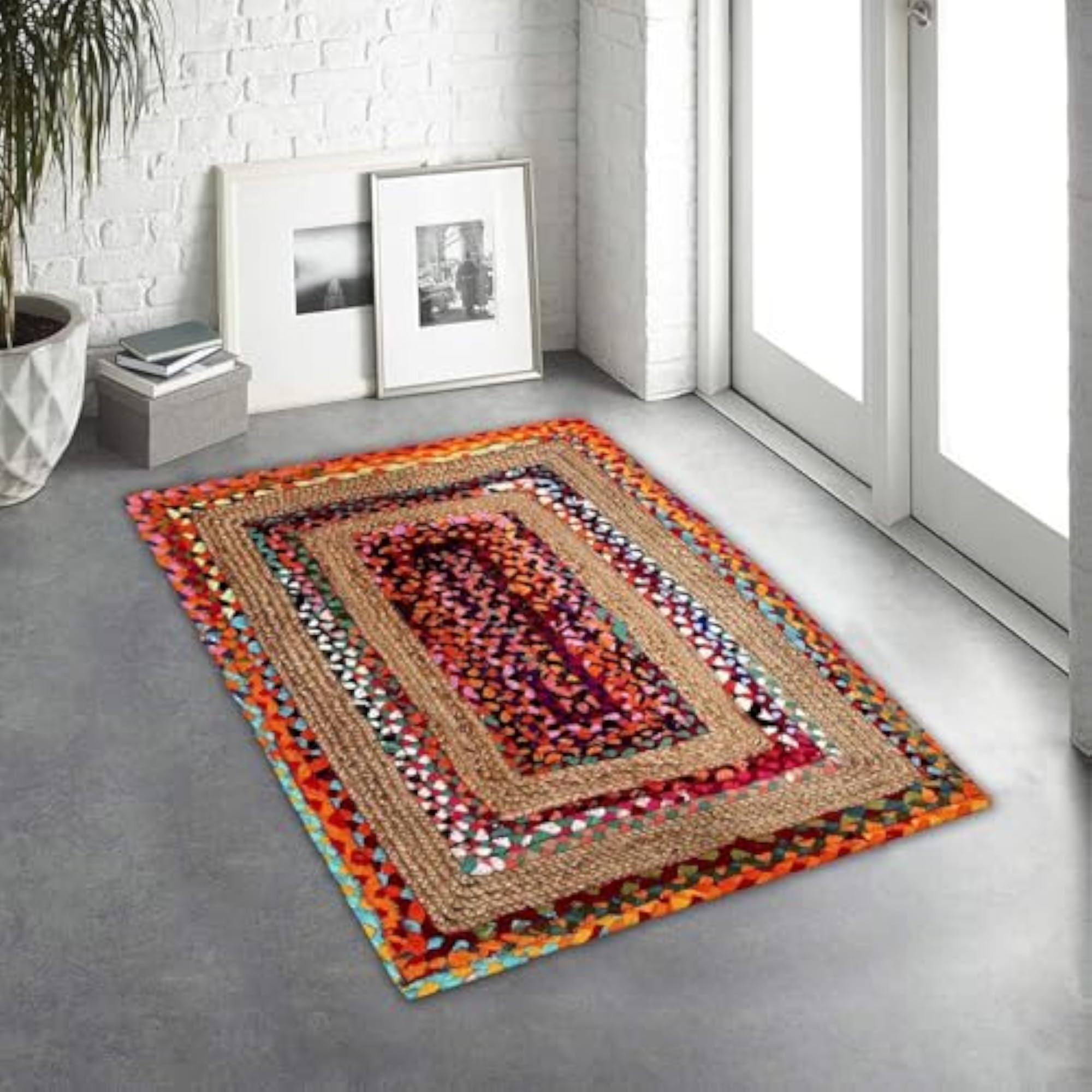 Jute Braided Reversible Hand Woven Rectangular Rug Carpet Mat